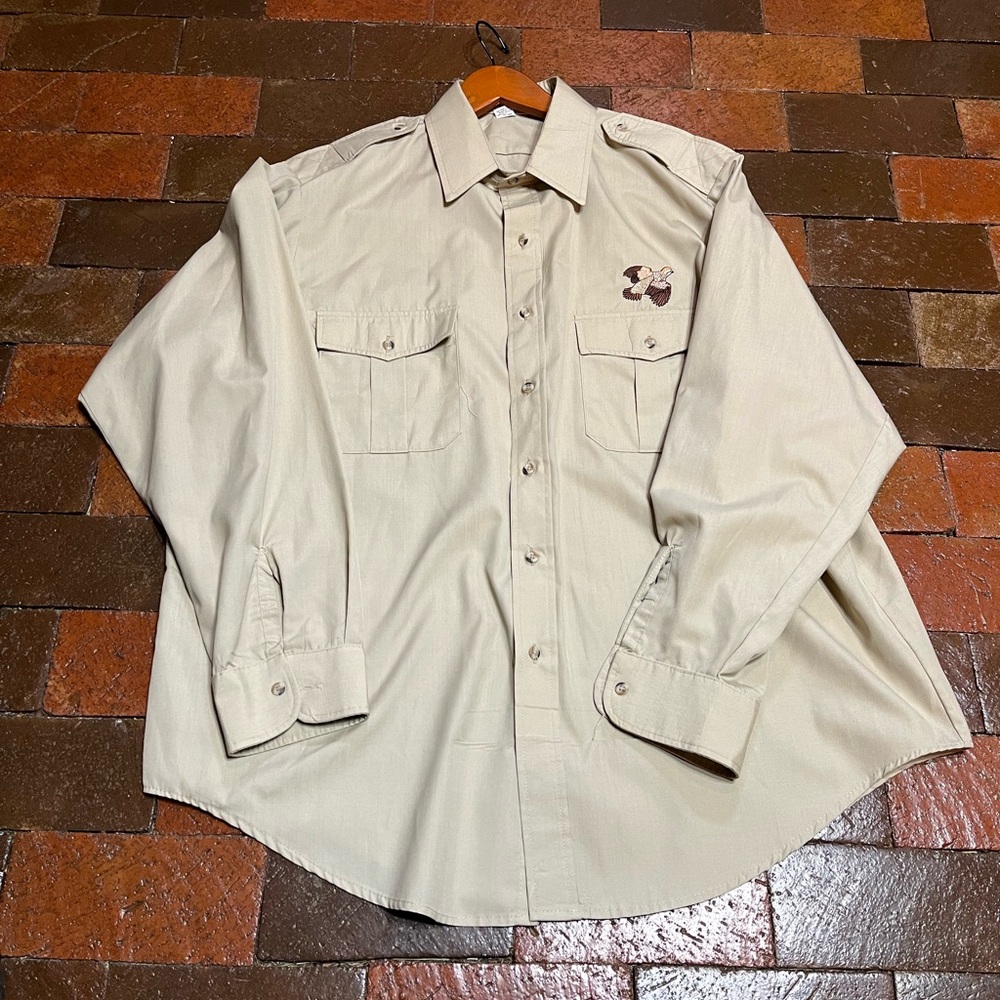 MEN SHIRT XL Quail Embroidered above pocket /Khaki color/ Long sleeves  1112